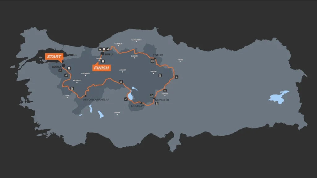 Dünyanın en büyük ve zorlu rally raid yarışlarından TransAnatolia, 30 Ağustos’ta Bursa BUTTİM (Bursa Uluslararası Tekstil Ticaret Merkezi) açık alanından start alıp Bolu’da son bulacak. 17 il sınırından geçecek 2.190 kilometrelik yarış sırasıyla Bursa, Kütahya, Bilecik, Eskişehir, Afyon, Ankara, Konya, Aksaray, Niğde, Nevşehir, Kayseri, Yozgat, Çorum, Kastamonu, Çankırı illerinden geçerek Bolu’da finish görecek.